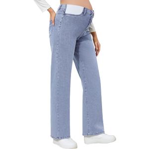 FABRACK Women's Maternity Jeans Mid-Rise Wide Leg Jeans Expandable Waist Straight Denim Pants for Pregnancy and Postpartum (XX-Large, Light Blue)