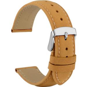 WOCCI 20mm Vintage Leather Watch Band for Men and Women, Silver Buckle (Tan)