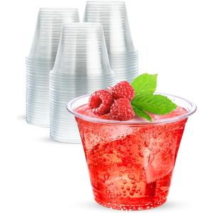 9 oz Clear Plastic Cups, 100 Pack 9oz Plastic Cocktail Party Cups, Disposable Wine Glasses Small Drinking Cup for Wedding, Punch Cup, Reusable Food Safe