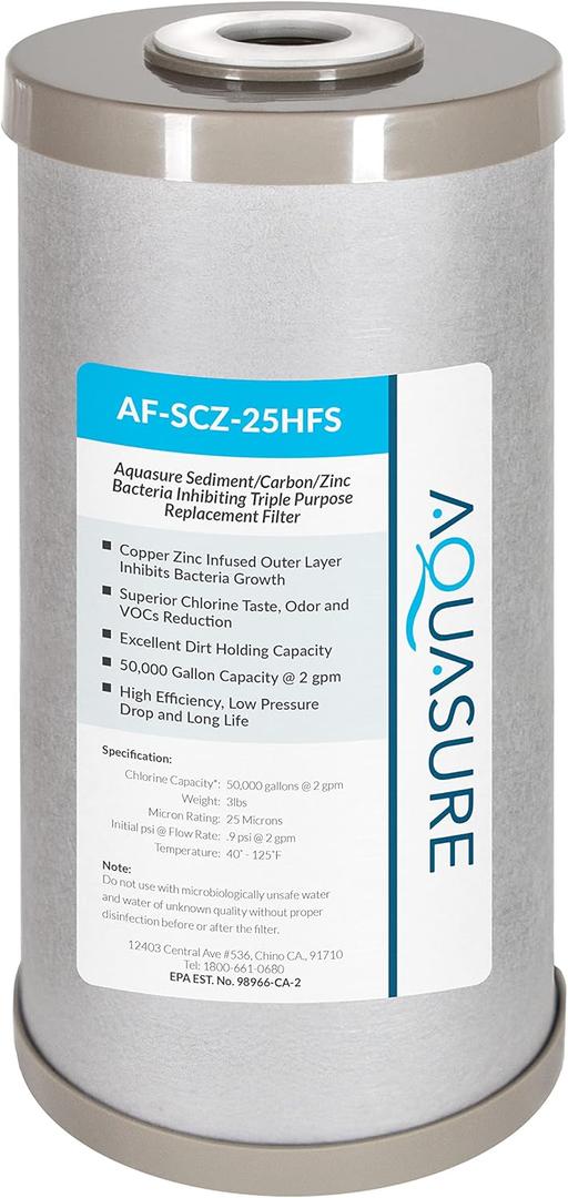 Fortitude V2 Series Sediment/Carbon/Zinc Bacteria Inhibiting Triple Purpose Replacement Filter - Standard (Sediment/Carbon/Zinc, Standard) (1 Count (Pack of 1))