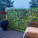 GLANT Expandable Fence Privacy Screen for Balcony Patio Outdoor,Decorative Faux Ivy Fencing Panel,Artificial Hedges (Single Sided Leaves) (4, Purple Flowers)
