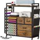 Large Craft Organizer and Storage Rolling Cart Compatible with Cricut Machine with Fabric Drawers Vinyl Roll Holder Accessories for Home Craft Workstation Room (Rustic Brown)