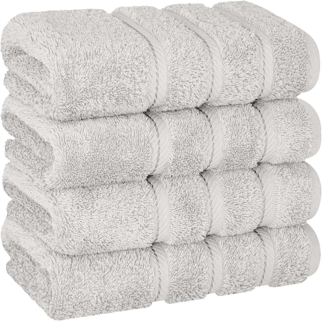American Soft Linen Luxury Hand Towels for Bathroom, 600 GSM 100% Cotton Turkish 4 Piece Hand Towel Set, 600 GSM Hand Face Towels for Kitchen, Silver Grey Hand Towels