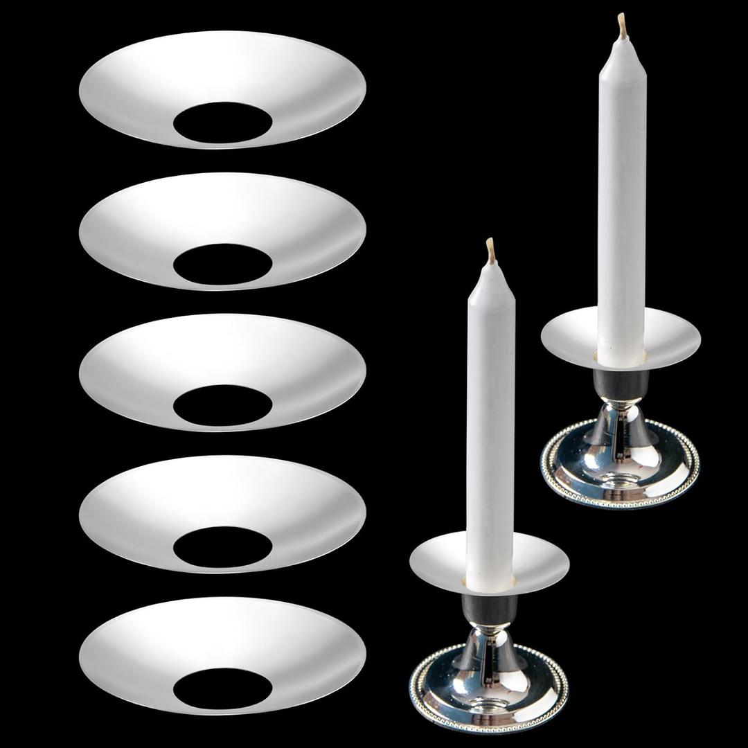 12 Pieces Metal Silver Candle Bobeches Round Candle Drip Guards Taper Candle Wax Drip Catcher Reusable Drip Protectors Candlestick Ring Holder for Wedding Holiday Party Church Home