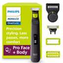 Philips Norelco OneBlade Pro 360 Face + Body Electric Shaver, Beard Trimmer and Groomer, with 360 Blade Technology, 14-Length Precision Comb, Body Kit, Soft Pouch, Model QP6542/70 (Black/Lime Green)