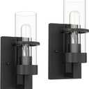 Tipace Black Hardwired Wall Sconces Set of 2,Modern Bathroom Vanity Sconces Wall Lighting with Clear Glass Shade,Farmhouse Wall Mount Lights for Mirror Bedroom Living Room Hallway Kitchen (2-Pack)