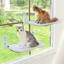 Zoratoo 2PC Cat Window Perch Cordless Foldable Cat Hammock Bed for Window with Metal Frame and Reversible Cover, Large Suction Cups Window Resting Seat for Indoor Cats (M-2PC) (Grey, Cat Bed - L)