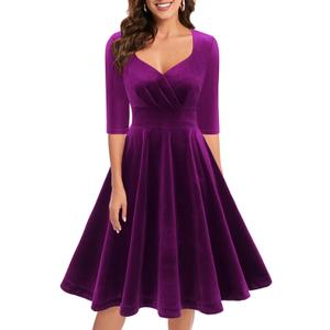 Bbonlinedress Women Vintage Cocktail Dress 1950s Formal Wedding Party 50s 60s Retro Rockabilly Swing Dress (Large, Velvet-grape)