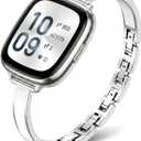 Mosonio Slim Elegant Band Compatible with Fitbit Versa 4/Versa 3/Sense 2/Sense for Women, Dressy Metal Bands with Embedded Silicone Accents and Easy-adjust Link Clasps for Daily Wear