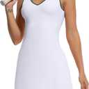 FKEEP Tennis Dress with Shorts Womens V Neck Athletic Workout Golf Dress Casual Sleeveless Colorblock Dress(WhiteG,Medium)
