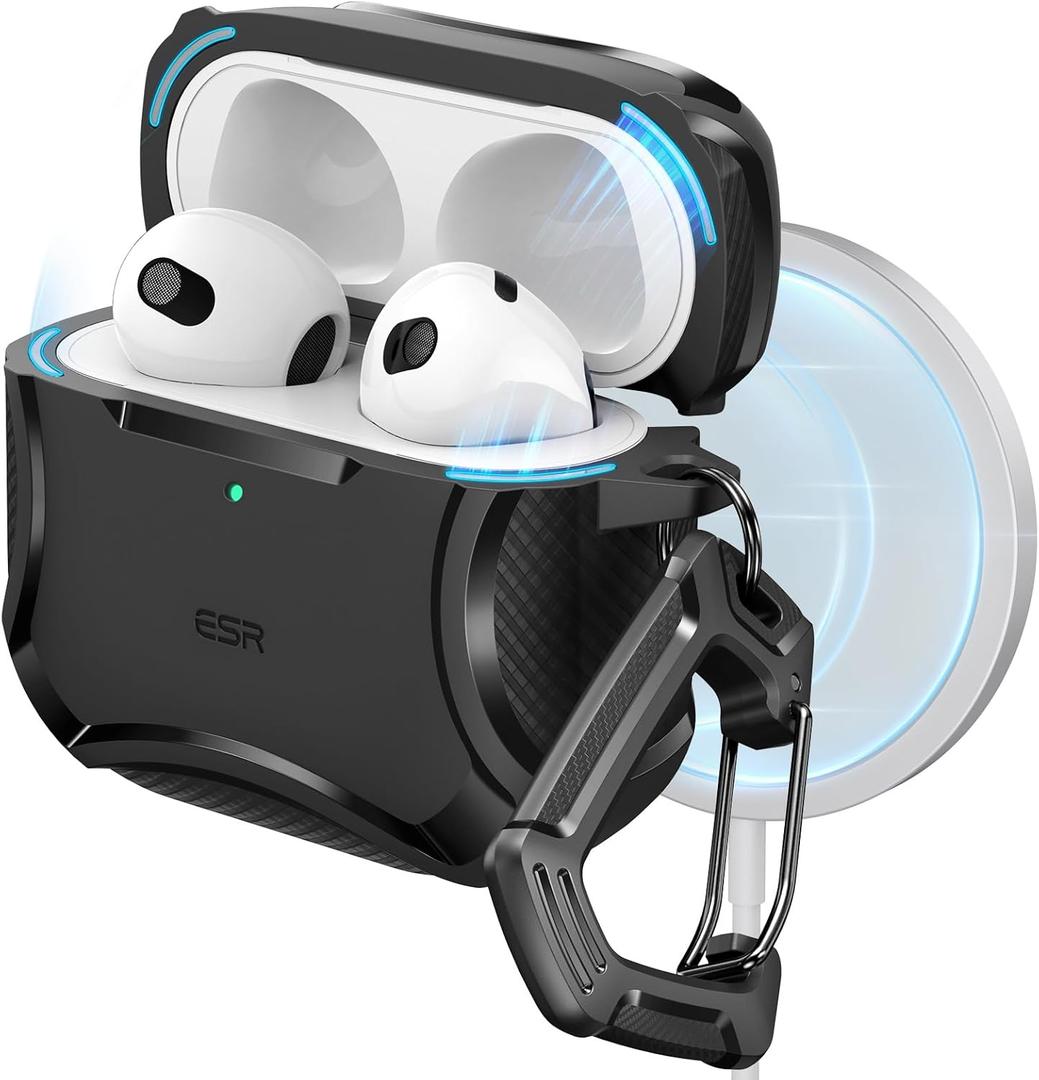 ESR for AirPods 4 Case, Compatible with AirPods 4th Generation Case (2024), Compatible with MagSafe, Powerful Drop Protection, Magnetic Lid, Cyber Series, Black