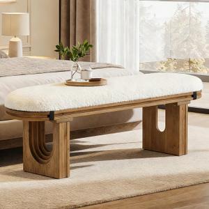 LITTLE TREE Solid Wood Bench with Upholstered, 47.24" End of Bed Bench, 47.24" W x 11.81" D x 17.72" H