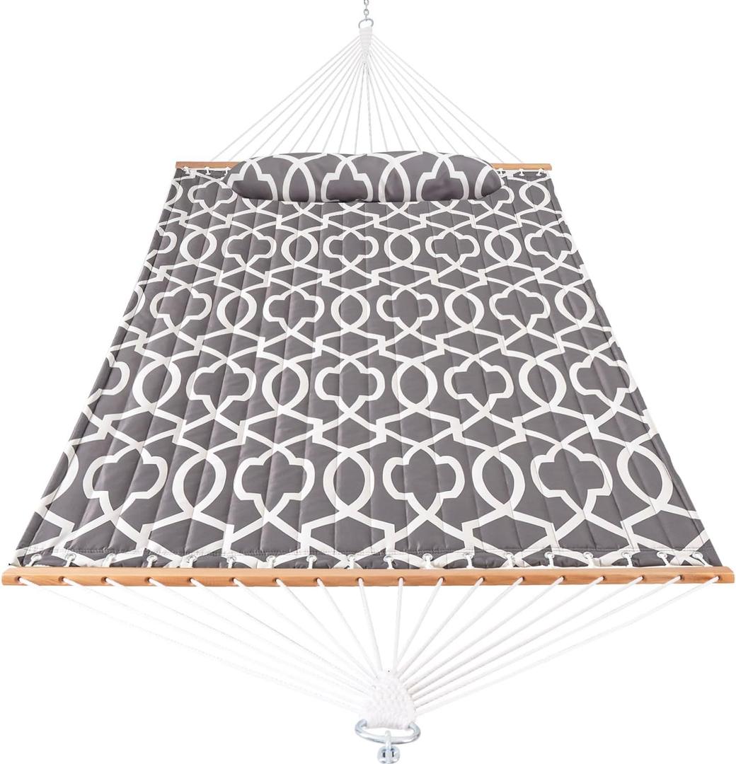Lazy Daze Hammocks 12FT Quilted Fabric Hammock with Soft Pillow, Double 2 Person Tree Hammock with Spreader Bar for Outdoor Outside Patio Garden Yard, 450lbs Weight Capacity