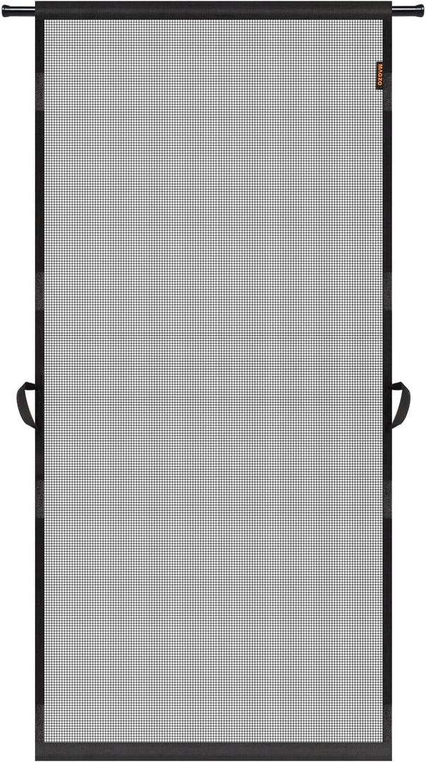 MAGZO Hanging Screen Door, Fits Door Size 30" x 80" (Curtain Size 32'' x 81''), Upgraded Fiberglass Mesh with Tension Rod&Hook&Loop (One Piece Can be Installed in 2 Ways), Weighted Bottom, Grey