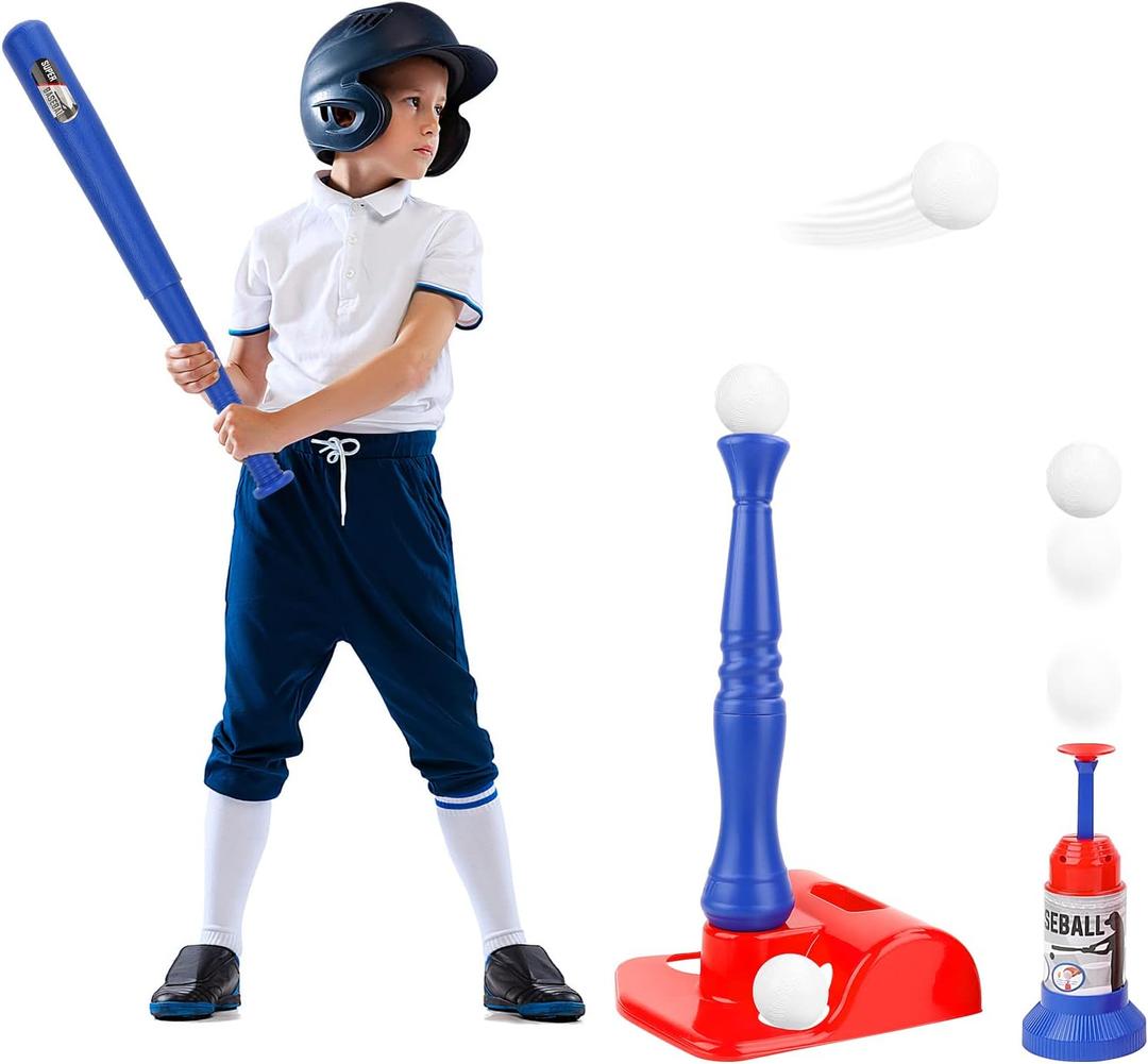 Kids Baseball Tee,T Ball Set for Kids and Toddlers Batting Tee Game,Auto Ball Launcher, Outdoor Sport Toy Games for 3+ Boys Girls Kids