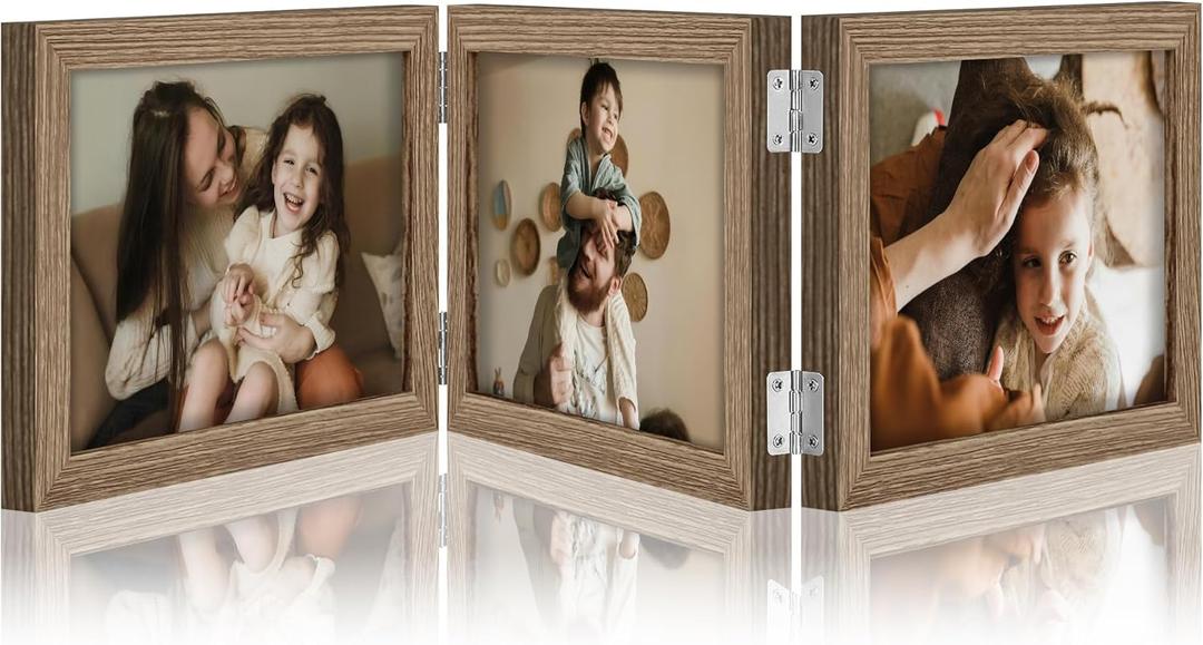 decorUhome Triple 7x5 Picture Frame Horizontal, Engineered Wood Trifold Photo Frame with Plexiglass for Tabletop Display, 7x5, Oak