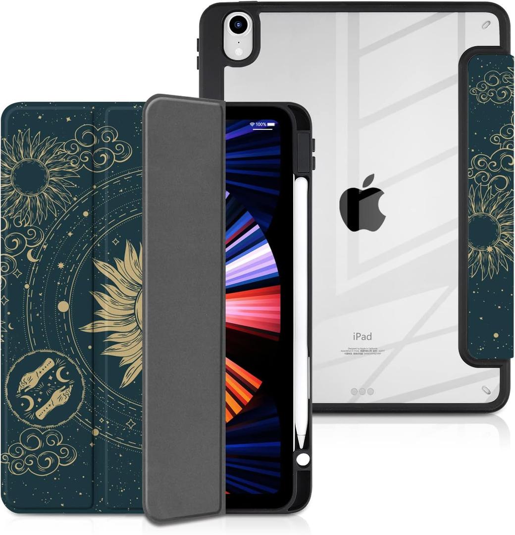 Batianda Case for 11-inch iPad Air 2025 M3 2024 M2 Chip/iPad Air 5th/4th 10.9 inch [Built-in Pencil Holder] Shockproof Cover with Clear Transparent Back Shell TPU Bumper Auto Sleep/Wake, Sun Goddess