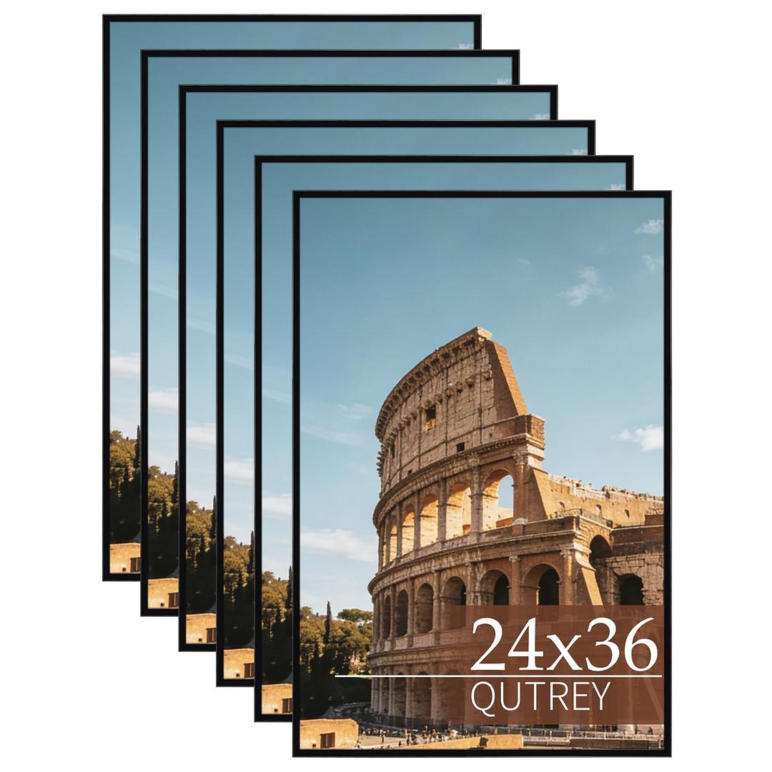 QUTREY 24x36 Poster Frame 6 Packs, Easy Slide-In Assembly, Black