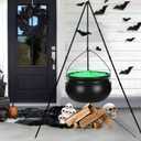 Halloween Decorations OutdoorBlack Plastic Bowl Halloween Party Decoration Large Witches Cauldron on Tripod with String Lights Candy Bucket Decoration for Home Decor Porch Indoor