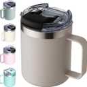 ALOUFEA 12oz Insulated Coffee Mug Cup with Handle, Stainless Steel Travel Coffee Mug with Flip Lid, Double Wall Vacuum Coffee Tumbler,Apricot