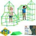 Fort Building Kit for Kids -132 PCS- Glow-in-The-Dark STEM Tent for Kids with Starry Sheet & Light - Indoor and Outdoor Building Toy for Boys & Girls - Creative Play, Teamwork & Educational Fun Gift