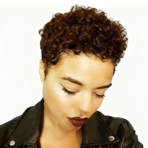 Brown Wigs for Women Short Curly Human Hair, Pixie Haircut Short Hairstyle Glueless Wig Pixie Cut Human Hair Wigs With Bangs Brown Color 4#