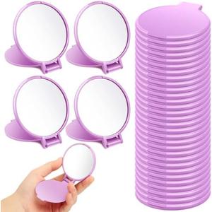 Saysurey 24 Pcs Mini Purple Compact Mirror Bulk for Women Small Round Portable Purple Mirror Makeup Folding Pocket Travel Accessories for Graduation Party Favor Coworker Nurse, 2.8 x 2.4 Inch