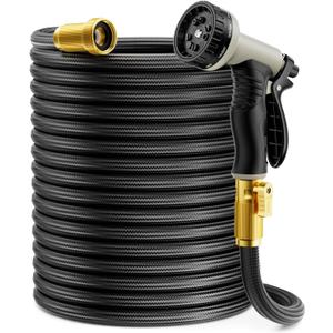 Garden Hose 100 ft Non-Expandable, Flexible Water Hose, Lightweight Hose with 10-Function Nozzle for Yard, Portable, Leak Proof, All-Weather Water Pipe for Outdoor, Car Wash, RV, Lawn