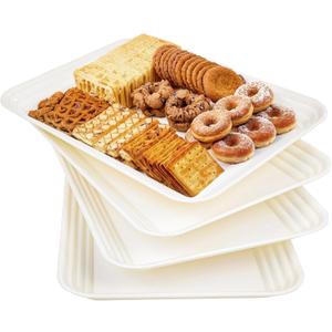 SUT 4-Pack Ivory Serving Trays for Entertaining, 16" x 11" Serving Platters for Snacks, Fruit, Cookies, Dessert, Reusable Plastic Trays for Serving Food and Party Organization in Kitchen &for Parties
