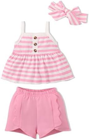 SUNNY PIGGY Toddler Baby Girls Summer Clothes Infant Newborn Outfits Stripe Tank Top Shorts Set, Size 3 Months