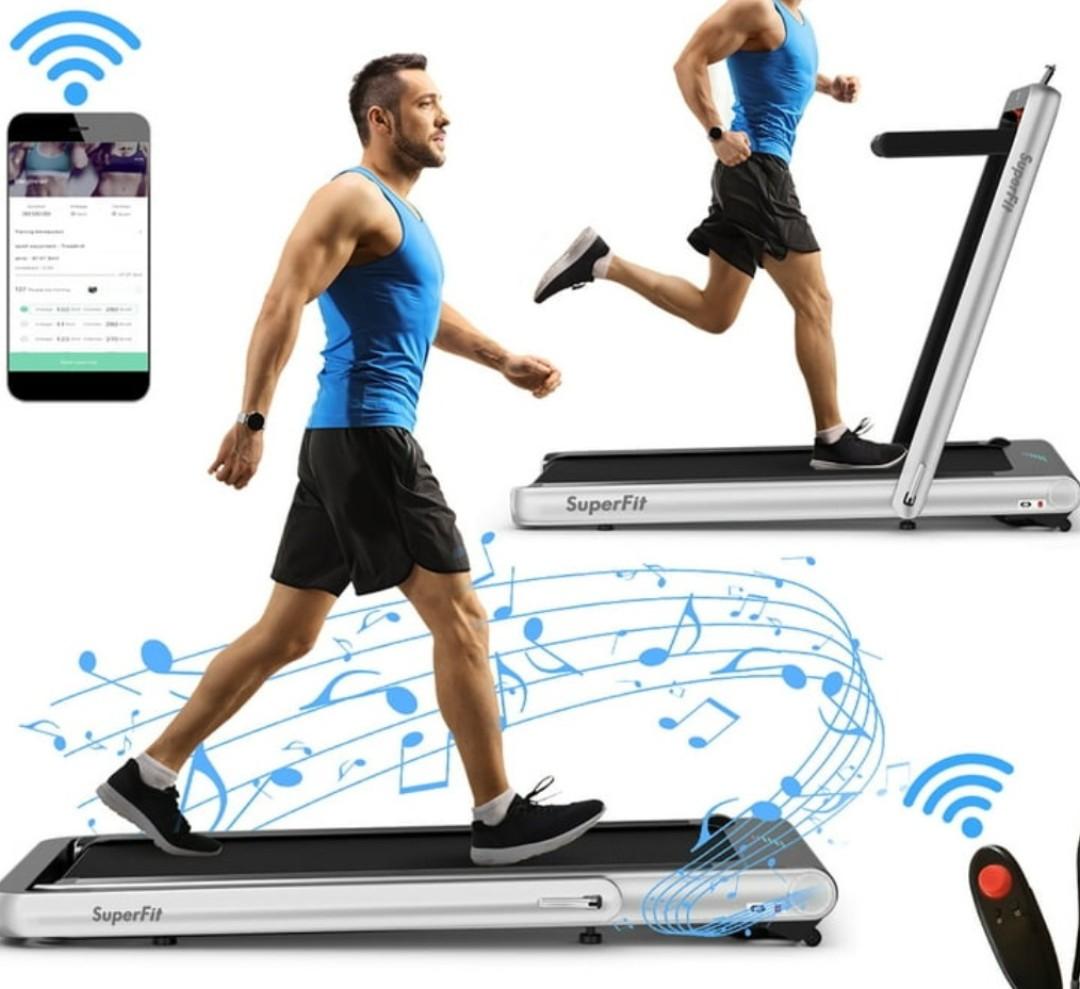 SuperFit 4.75HP 2 In 1 Folding Treadmill W/Remote APP Control Silver