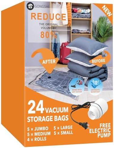 14 Pack Vacuum Storage Bags with Electric Pump, Space Saver Bag for Clothes, Mattress, Blanket, Duvets, Pillows, Comforters,Travel