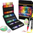 72 Colors Acrylic Paint Markers, Dual Tip with Fine Tip and Brush Tip Pens for Stone, Wood, Calligraphy, Canvas, Ceramic, Metal, Glass, Rock Painting, DIY Crafts Art Supplies Kit