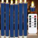 KSWING Upgraded Real Wax LED Flameless Navy Blue Taper Candles with Remote, 6 PCS Candlesticks Battery Operated 3D Flickering - 9.6" Long Realistic Fake Candle Sticks for Home/Wedding/Xmas Deco 2 Missing Candles