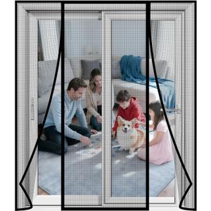 Digram Magnetic Screen Door Upgraded polyethylene Terephthalate Mesh,Double Door Screen Magnetic Closure for Sliding Door,Patio Door,Fit Door Size 80" X 96"