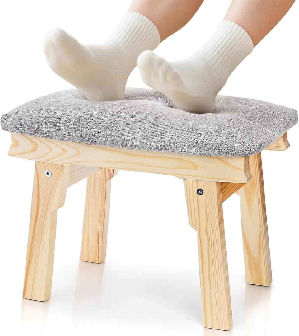 11" Small Ottoman Foot Rest, Under Desk Foot Stool with Cushion Pad, Sturdy Footstool with Wood Leg, Extra Seating Footrest for Couch Sofa Living Room Bedroom Entryway Office, Easy Assembly