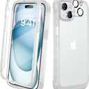 Diaclara Designed for iPhone 15 Plus Case 6.7 Inch, Full Body Rugged Case with Built-in Touch Sensitive Anti-Scratch Screen Protector + Glass Camera Lens Protector for iPhone 15 Plus,Frosted Clear