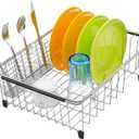 iPEGTOP Expandable Dish Drying Rack Over Sink, Rustproof Stainless Steel Basket Shelf, Multifunctional Dish Drainer Organizer with Utensil Cutlery Holder