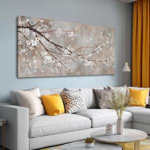 XIANSHOU Botanical Wall Decor Paintings Canvas Wall Art for Living Room White Flower Pictures Artwork Decorations for Bedroom Dining Room Office 29"x 58" Home Decor Ready to Hang