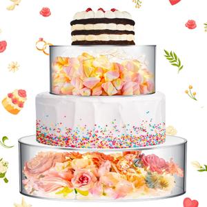 Sunnyray 2 Pcs Acrylic Cake Stands for Dessert Table Clear Fillable Cake Riser Cupcake Tier with LED Strings for Birthday Wedding Holiday Party Display(14'', 16'')