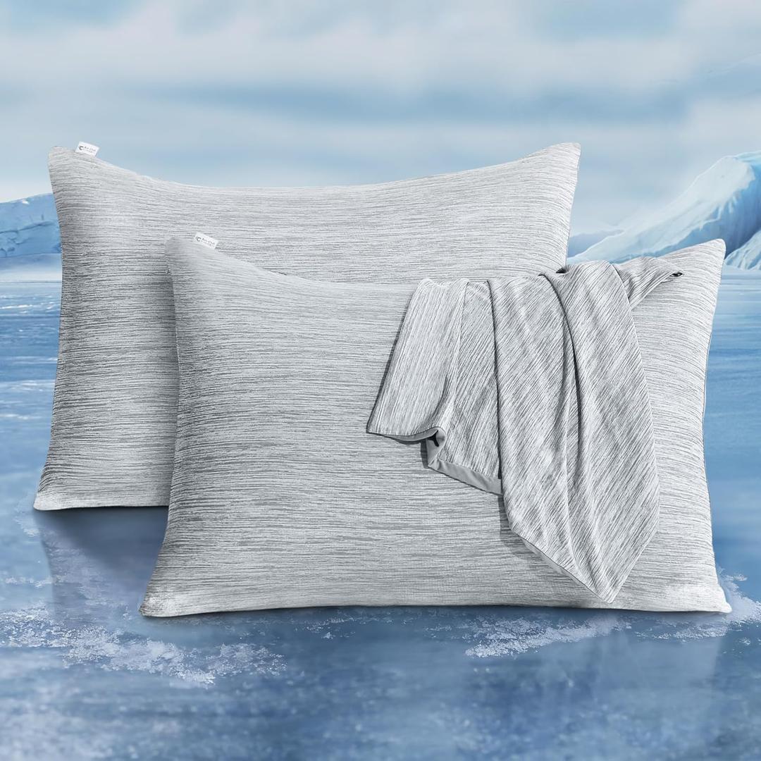 LUXEAR 2 Pack Cooling Pillow Cases King Size, Arc-Chill Q-Max > 0.5 for Hot Sleepers, Hair & Skin Friendly, Double-Sided, Machine Washable, Hidden Zipper, Gift for Women Men, 20x36, Gray