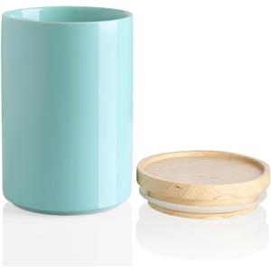 Sweejar Kitchen Canisters Ceramic Food Storage Jar, Stackable Containers with Airtight Seal Wooden Lid for Serving Ground Coffee, Tea, Sugar, Salt and More - 28 Fl Oz (Dark Turquoise)
