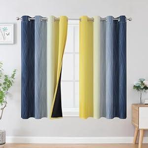 Estelar Textiler Navy Blue and Yellow Blackout Curtains 54 Inch Length, Full Light Blocking Gradient Grommet Drapes for Living Room, Thermal Insulated Ombre Curtains for Bathroom, 52Wx54L, 2 Panels