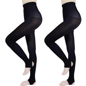 2-Pack Slightly Transparent Tights for girls & women, High Elasticity Sheen Glossy Pantyhose, Anti-Snag Stretchy, Versatile for Work Sports Dance Casual Daily Wear XL-Black-Stirrup (Black)