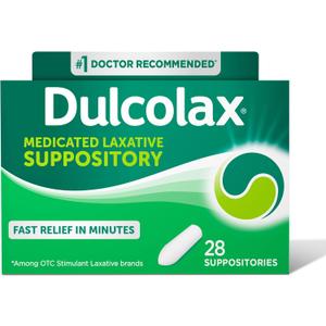 Dulcolax Stimulant Laxative Medicated Suppositories, Predictable & Effective Constipation Relief, Bisacodyl 10 mg, 28 Count, Stimulant Laxatives