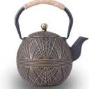 Enameled Cast Iron Teapot 34oz（1000ml） - Japanese Style Kettle with Removable Stainless Infuser & Ergonomic Handle, Stovetop Safe for Loose Leaf Tea Green and silver (Black Gold)