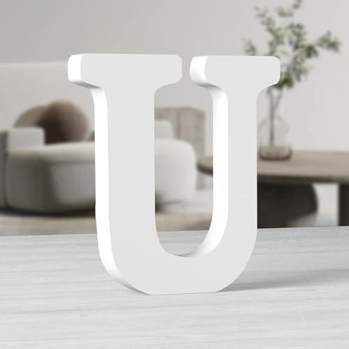 AOCEAN 10 Inch White Big Wood Letters, Unfinished Wooden Letters for Wall Decor Decorative Standing Letters Slices Sign Board Decoration for Craft Home Party Projects (U)