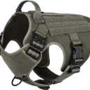 ICEFANG Tactical Dog Harness, Large Size,2X Metal Buckle,Working Dog MOLLE Vest with Handle,No Pulling Front Leash Clip,Hook and Loop Panel (Green,L (Pack of 1))