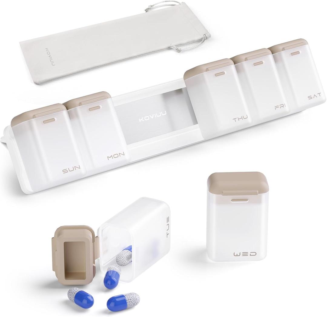 KOVIUU Weekly Pill Organizer Magnetic for Fridge, Removable Pill Box 7 Day 1 Time a Day, Large Pill Case Travel, Week Once Daily Dispenser, Medicine Container Holder for Supplement Vitamin, Brown