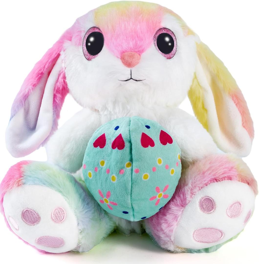 Easter Stuffed Bunny with Egg(Reversible), 8.5" Plush Rabbit with Floppy Ears, Huggable & Washable Easter Stuffed Animals Cute Bunny Plush Toy for Kids Girls Boys Birthday Easter Gifts (Color)